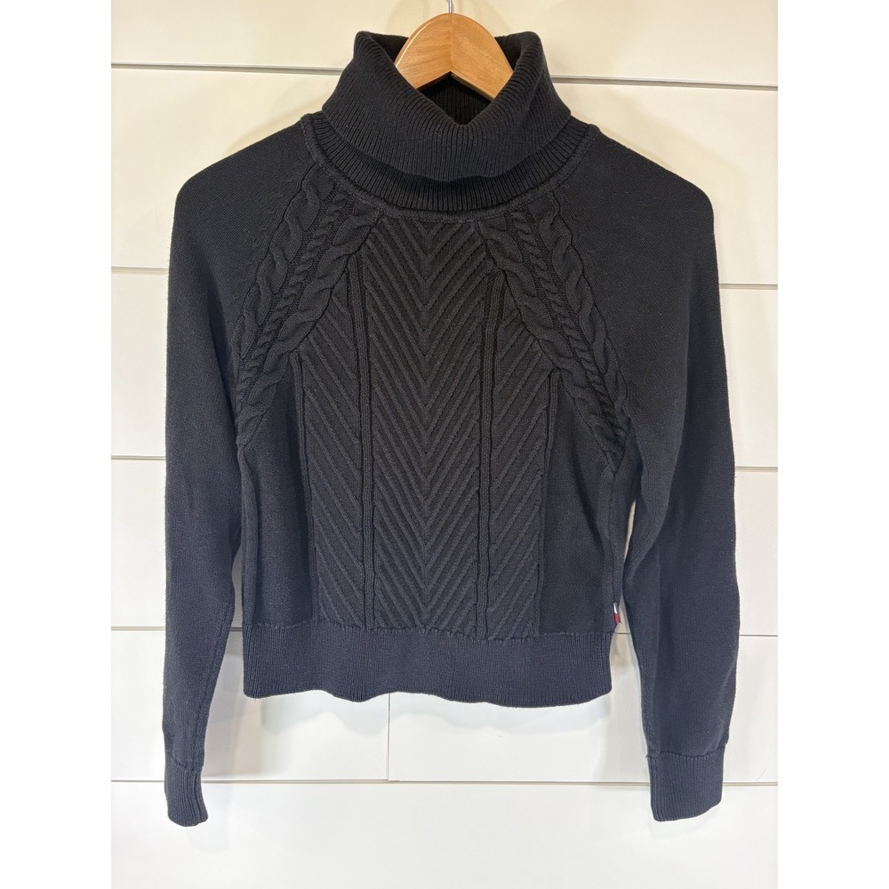 Tommy Hilfiger Jeans Womens‎ Black Turtleneck Cable Knit Sweater XS Extra Small
